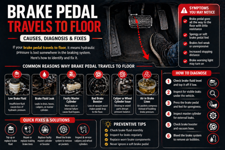 brake pedal travels to floor